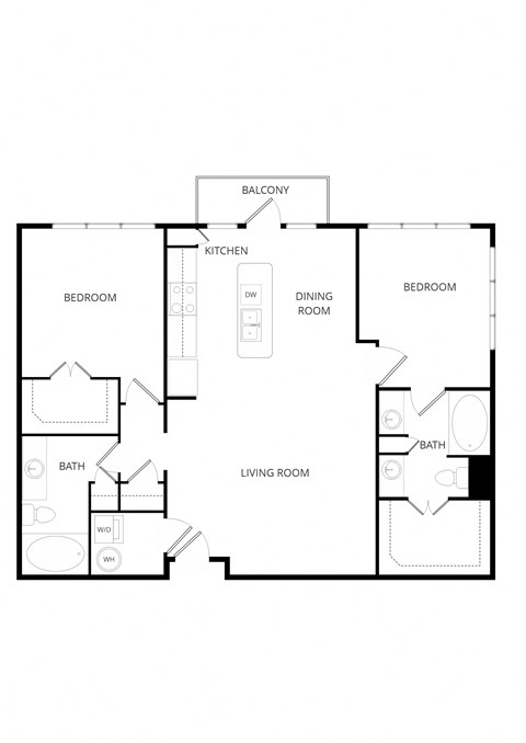 Floor plan for 2 beds, 2 baths, 1147 sqft